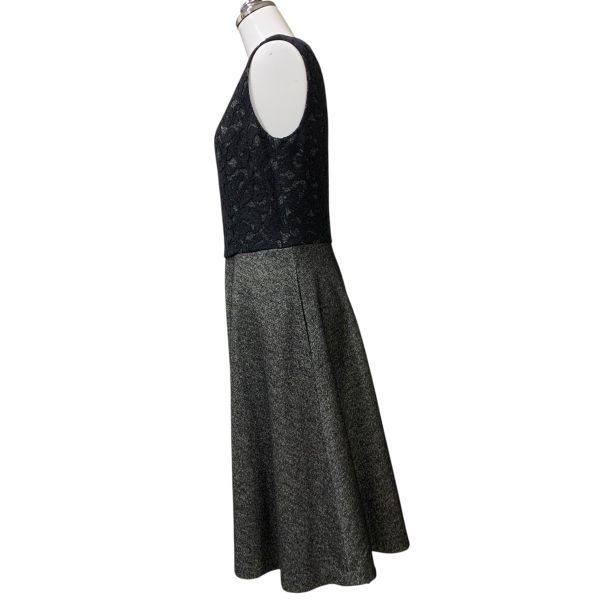 エムプルミエブラック M-premier BLACK ワンピース ノースリーブ レース 異素材 ドッキング 黒 杢グレー 毛 36 S 7号 レディース H 5 Z 047