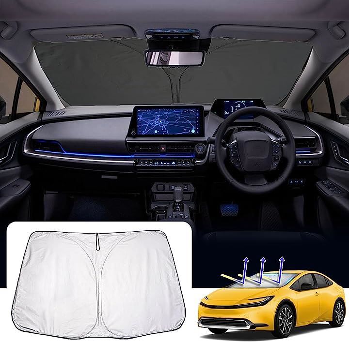 HUDIY フーディトヨタ 新型 プリウス 60系 65系 車サンシェード 60プリウス カーシェード プリウス60 フロントガラス 2023年～現行 アクセサリー 日よけ UVカット 車中泊 取付簡単 (トヨタ プリウス prius 60系)