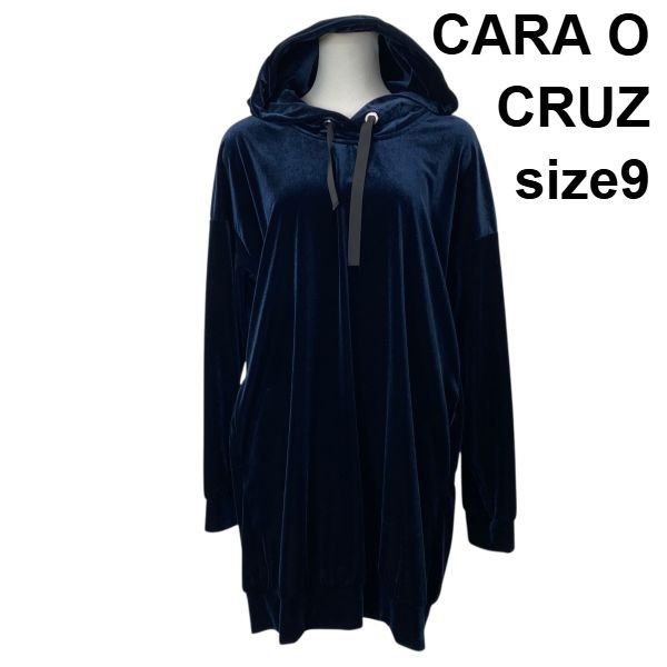 キャラオクルス CARA O CRUZ フーデッドチュニック 長袖 フード パーカー ミドル丈ベロア調 ネイビー 9 M 9号 レディース S 5 Y 388