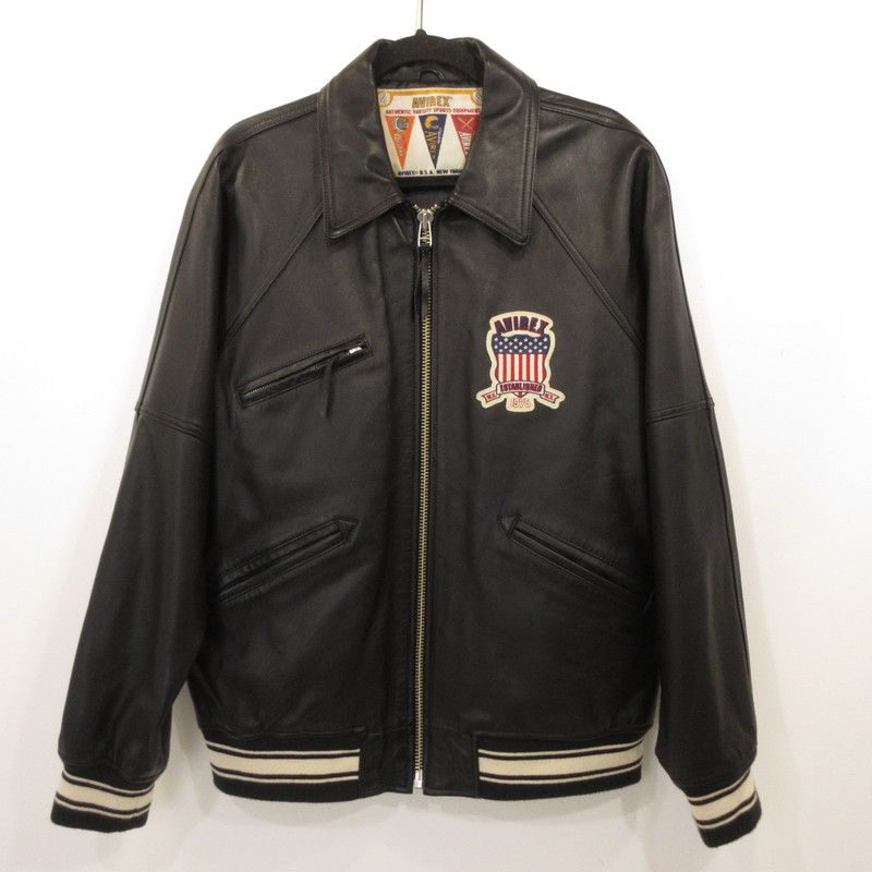 【姫路東店】 中古 AVIREX | アヴィレックス レザー VARSITY LIGHT SIGNATURE LEATHER JACKET 783-4950016 ブラック サイズ：XL 【93】 姫路東店】 中古 AVIREX | アヴィレックス レザー VARSITY LIGHT