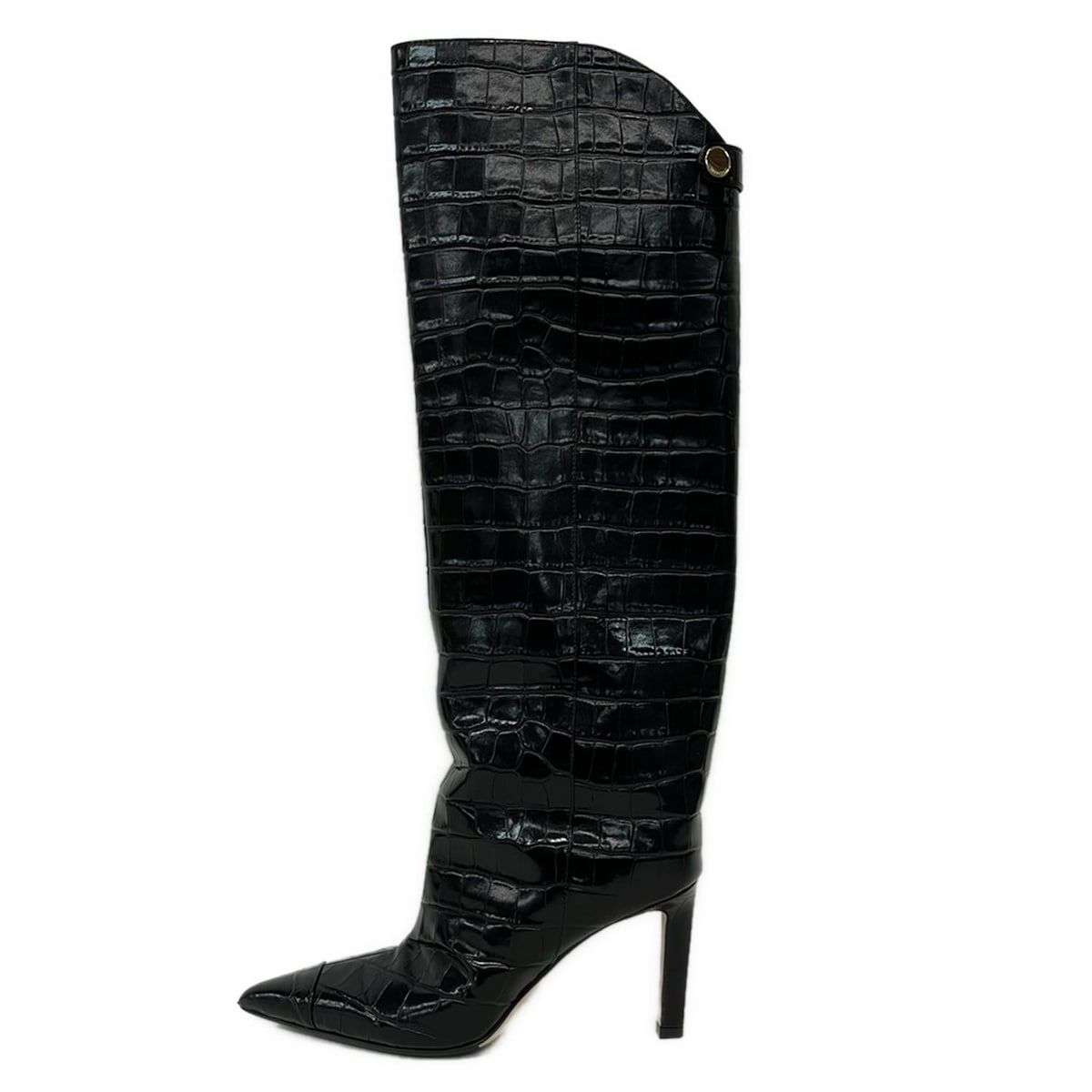 JIMMY CHOO ジミーチュウ ロングブーツ 37 レディース - 黒 型押し加工 アウトソール張替済 レザー