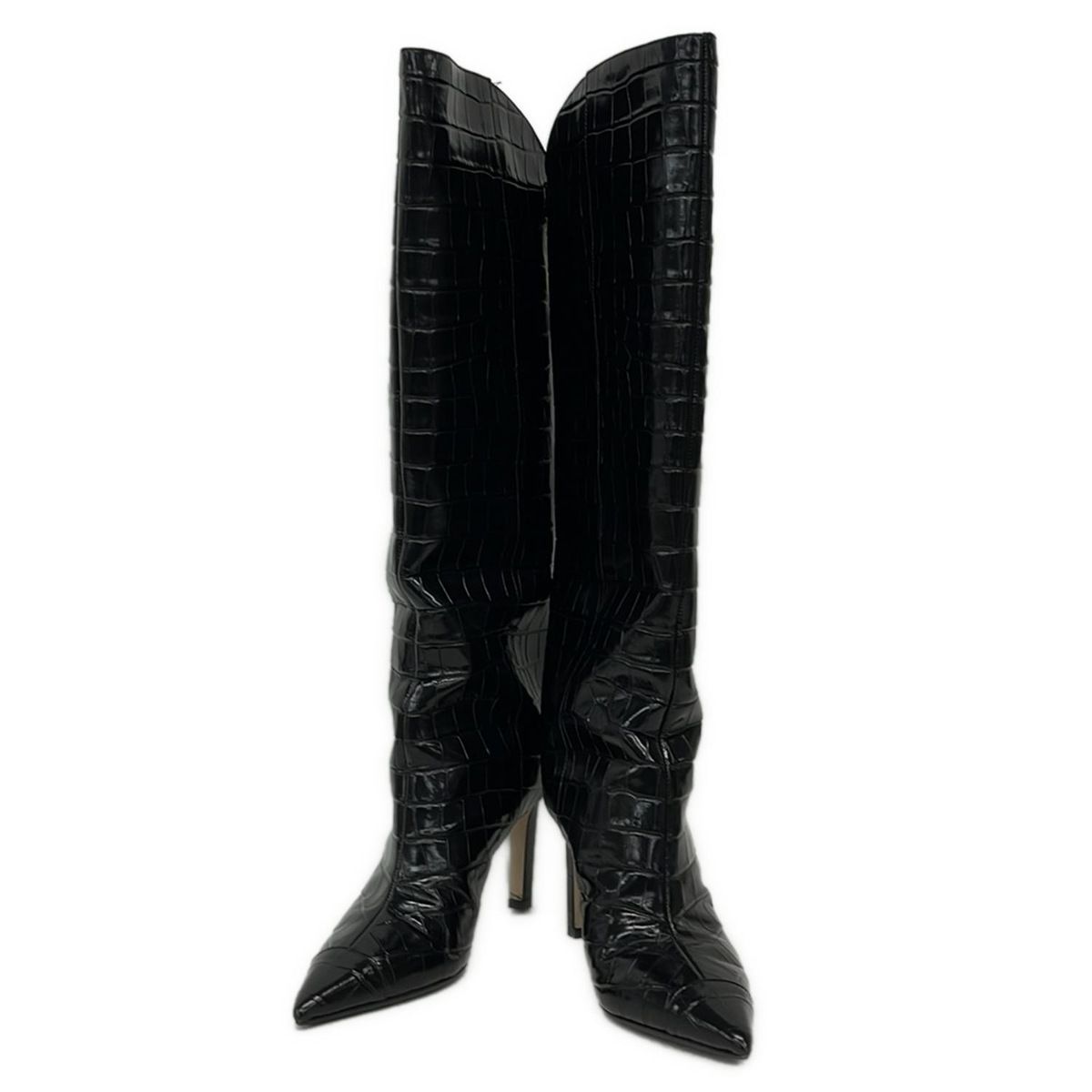 JIMMY CHOO ジミーチュウ ロングブーツ 37 レディース - 黒 型押し加工 アウトソール張替済 レザー