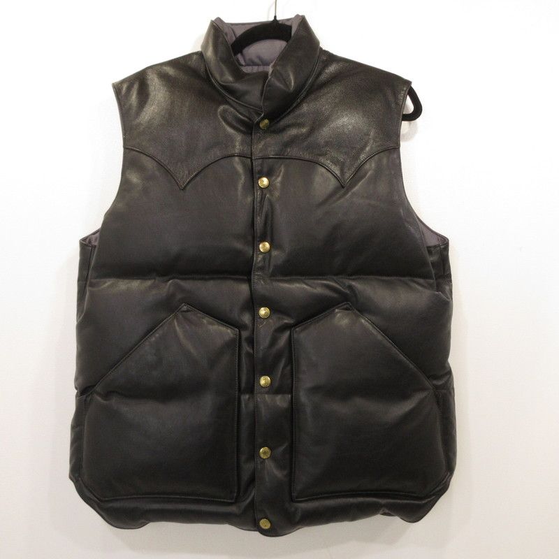 RAINBOW COUNTRY レインボーカントリー ダウンベスト ALL LEATHER DOWN VEST RCL-10037 HC .MFG ブラック サイズ L 93