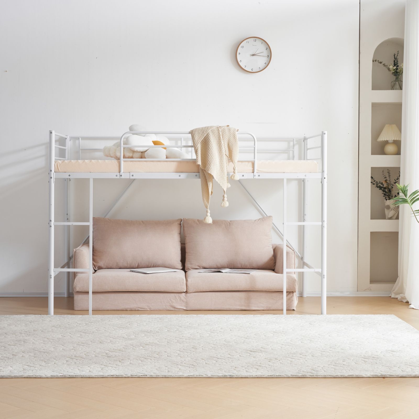 ロフトベッド デスク付き シングルサイズ 北欧風 収納に便利 スチール