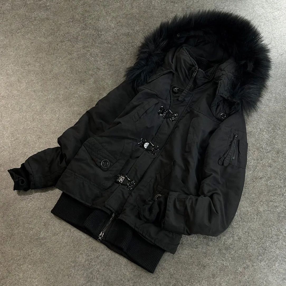 SLY N3B ブラック　ミリタリー　ラクーンファー　ビッグフード　ボア　y2k SLY スライ N-3B ミリタリージャケット フライトジャケット ファー付き