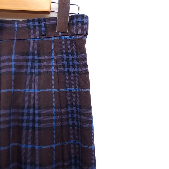 アナイ ANAYI チェック柄 プリーツスカート ひざ丈 38 ブラウン 茶