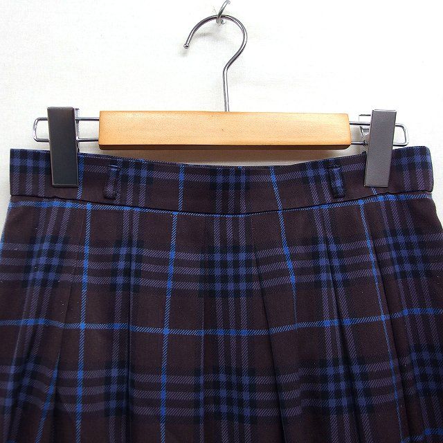 アナイ ANAYI チェック柄 プリーツスカート ひざ丈 38 ブラウン 茶