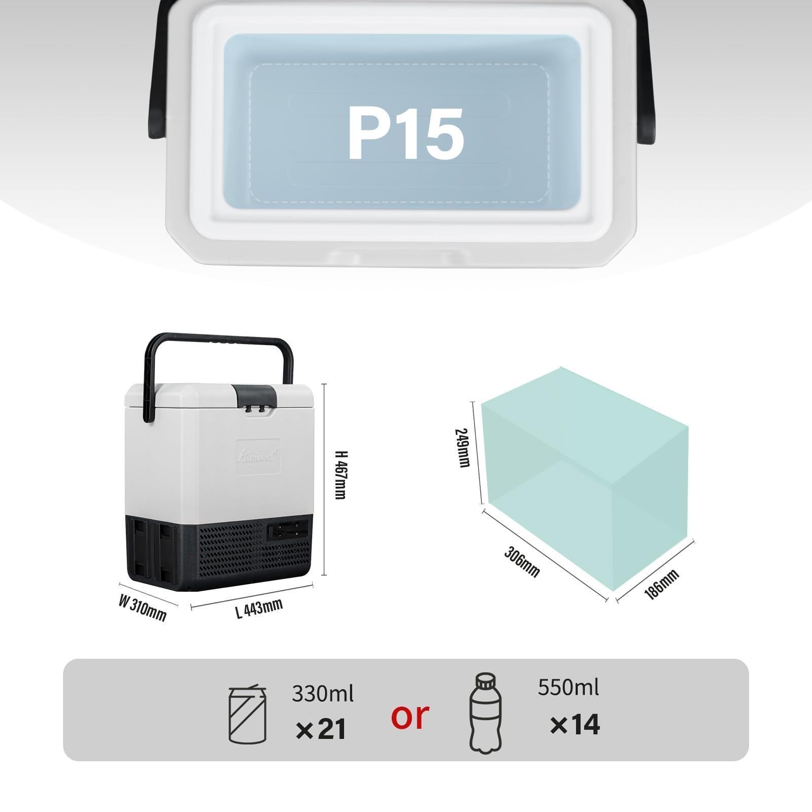 ポータブル冷蔵庫 車載冷蔵冷凍庫 P15 15L 15リットル -20℃～20