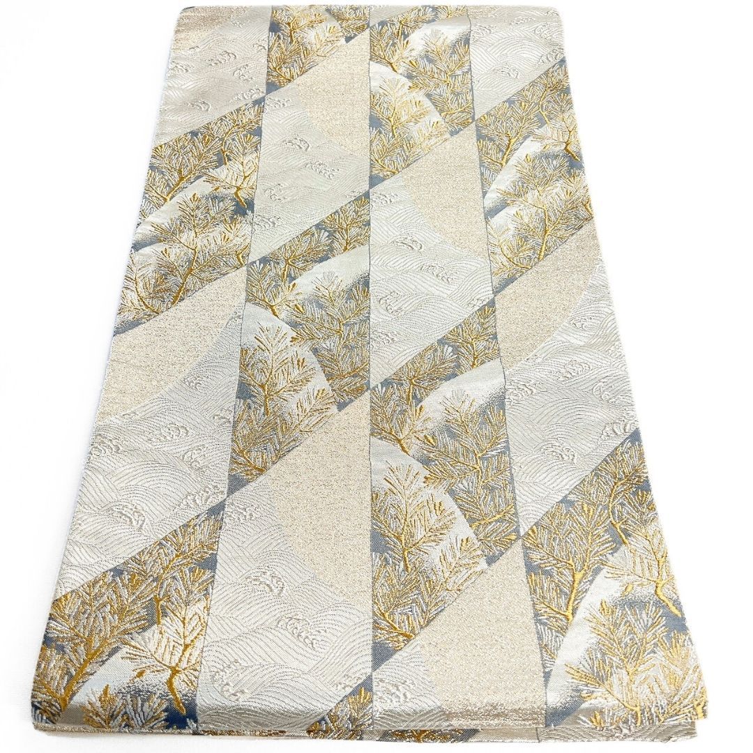 袋帯 献上松葉紋 縦縞 波模様 松葉 金糸 着物 123 b p ms