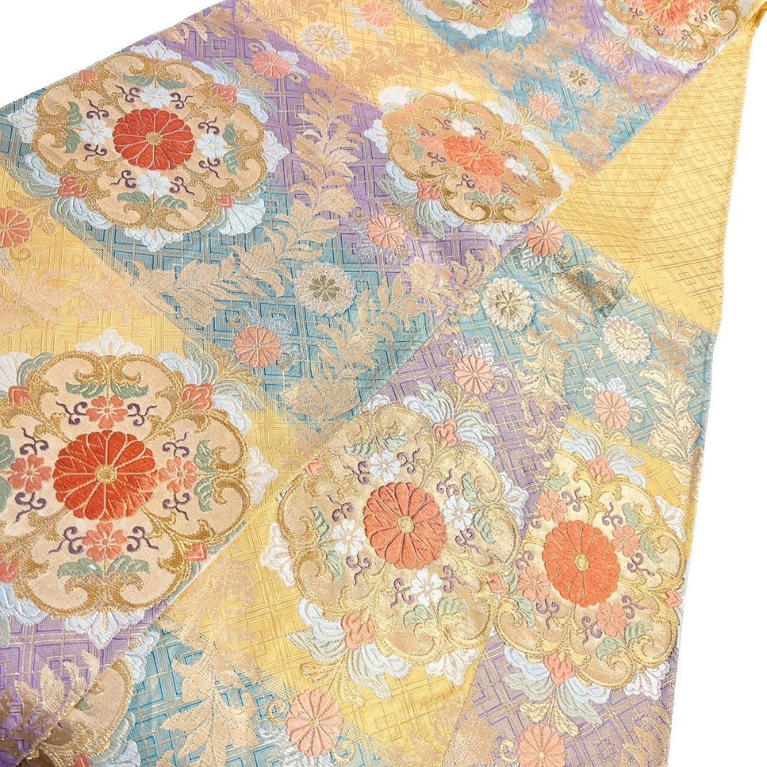  袋帯 振袖帯 唐織 花紋 菊花紋 横縞 金糸 着物 123 b p ms 袋帯 帯