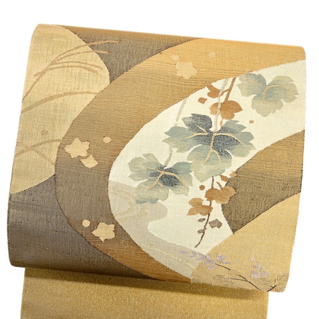 袋帯 金通し 綴れ織 リーフ模様 楓 萩 着物 123 b p ms