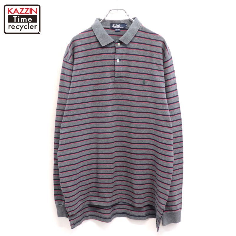 90s vintage RALPH LAUREN ボーダー柄 鹿の子 長袖ポロシャツ メンズ