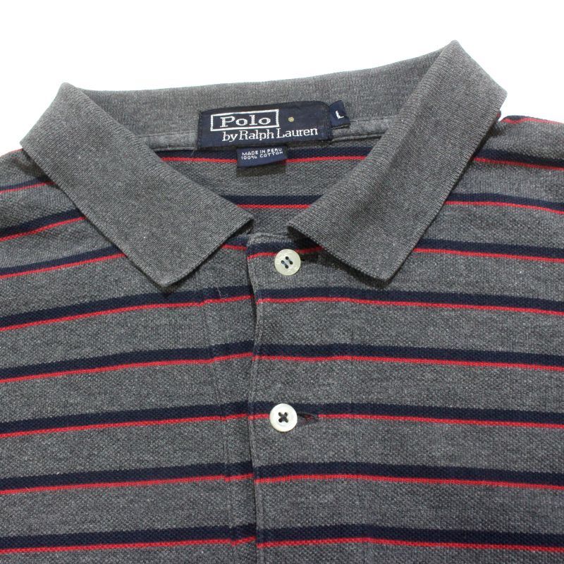 90s vintage RALPH LAUREN ボーダー柄 鹿の子 長袖ポロシャツ メンズ