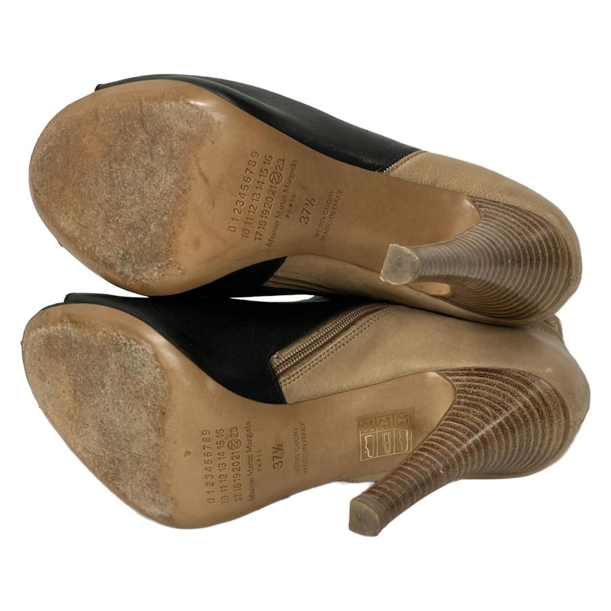  Maison Margiela メゾンマルジェラ ショートブーツ 37 1 2 レディース - 黒×ベージュ オープントゥ レザー ブーティ ブーツ