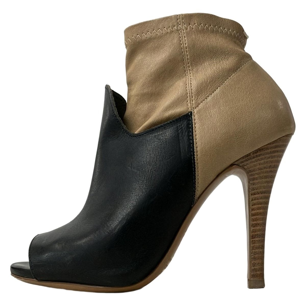 Maison Margiela メゾンマルジェラ ショートブーツ 37 1 2 レディース 黒 ベージュ オープントゥ レザー