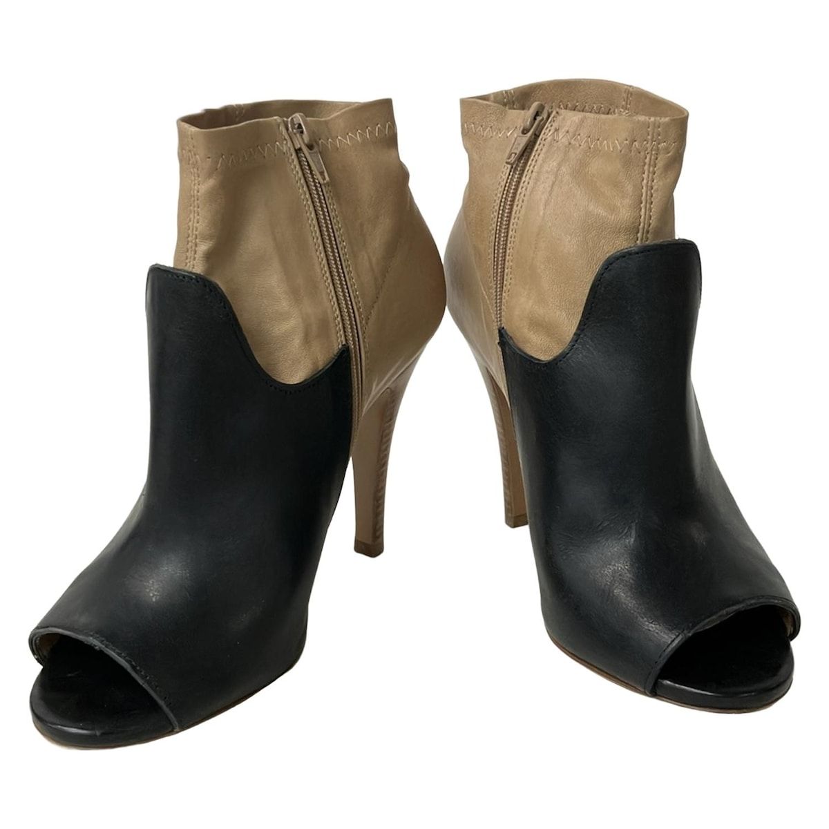 Maison Margiela メゾンマルジェラ ショートブーツ 37 1 2 レディース - 黒×ベージュ オープントゥ レザー