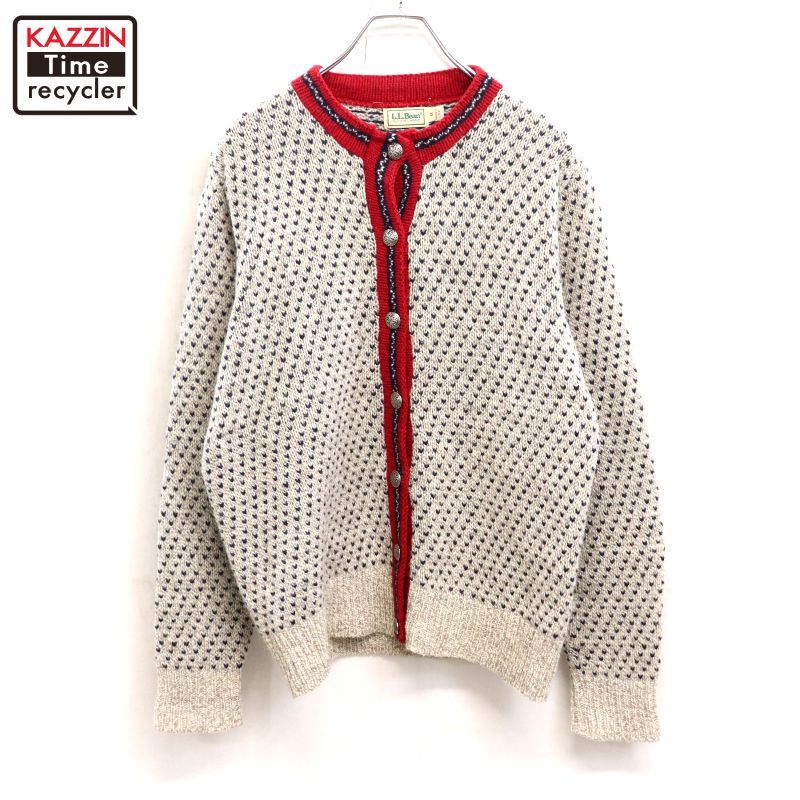 80s USA製 vintage L.L.Bean バーズアイ柄 メタルボタン ニット