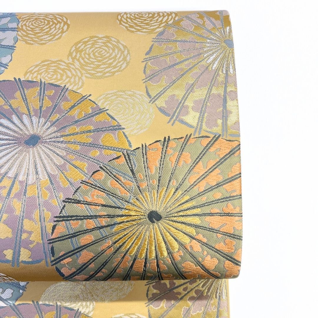  袋帯 重傘菊葉紋 傘 花模様 金糸 着物 123 b p ms 袋帯 帯