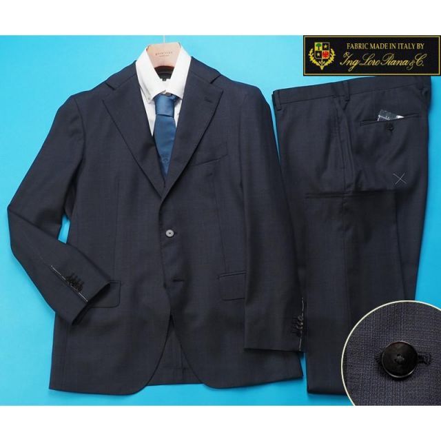 訳 大手スー 扱い 10マンス ロロピアーナ 伊製生地 Super 130 Sウール グレンチェック柄 スーツAB 4紺 M 0143541