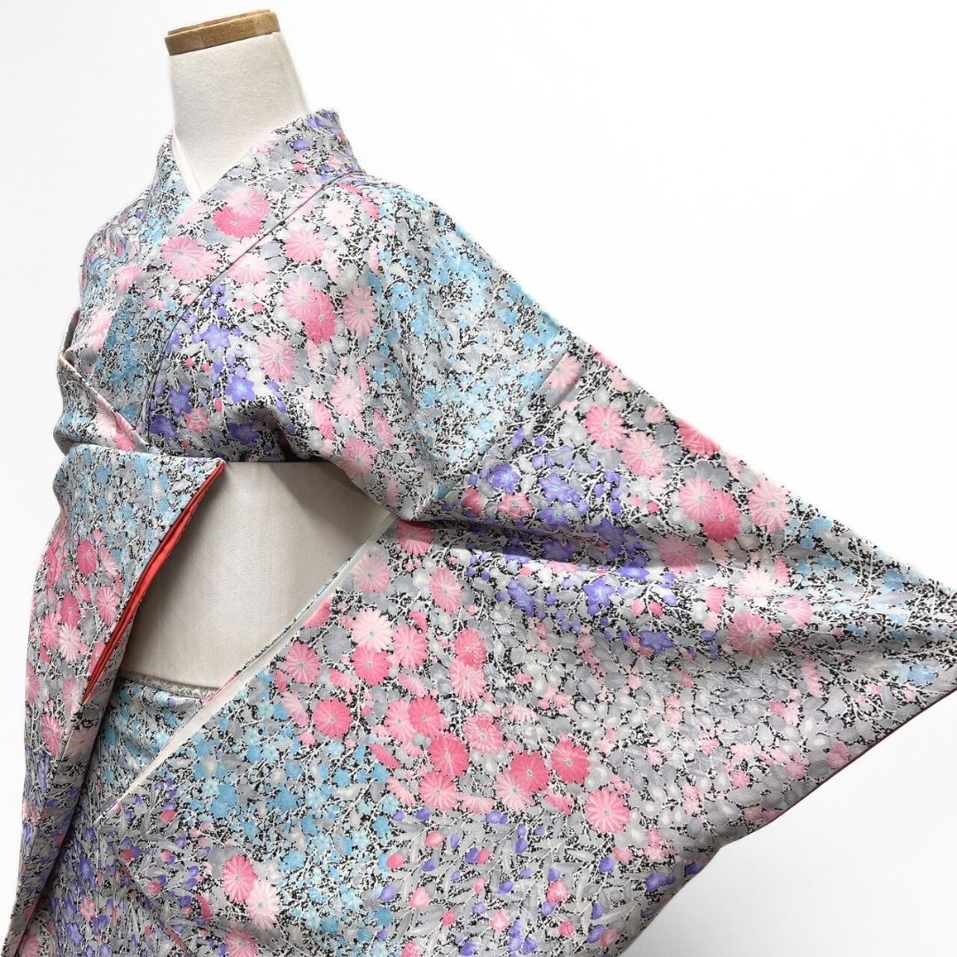 小紋 花模様 菊花 桔梗 ネオン 着物 123 b p ms