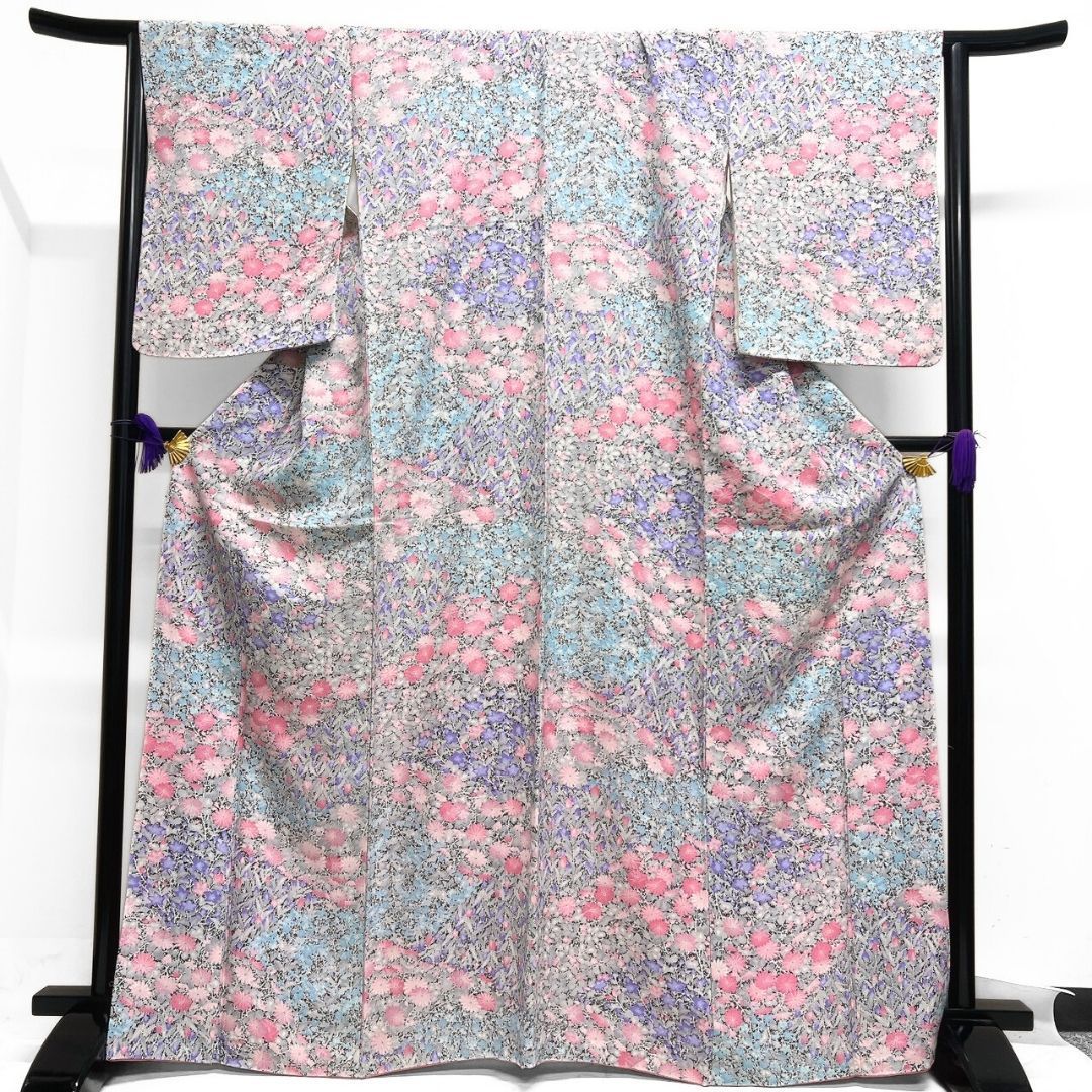 小紋 花模様 菊花 桔梗 ネオン 着物 123 b p ms