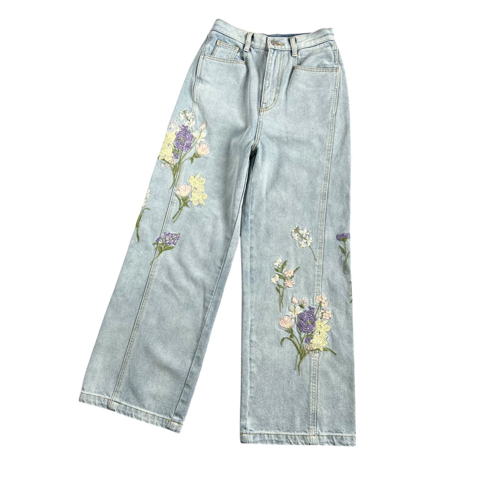 FRAY I.D フレイアイディー フラワーエンブロイダリーデニム ライトブルー 1 SIZE 13オンスデニム