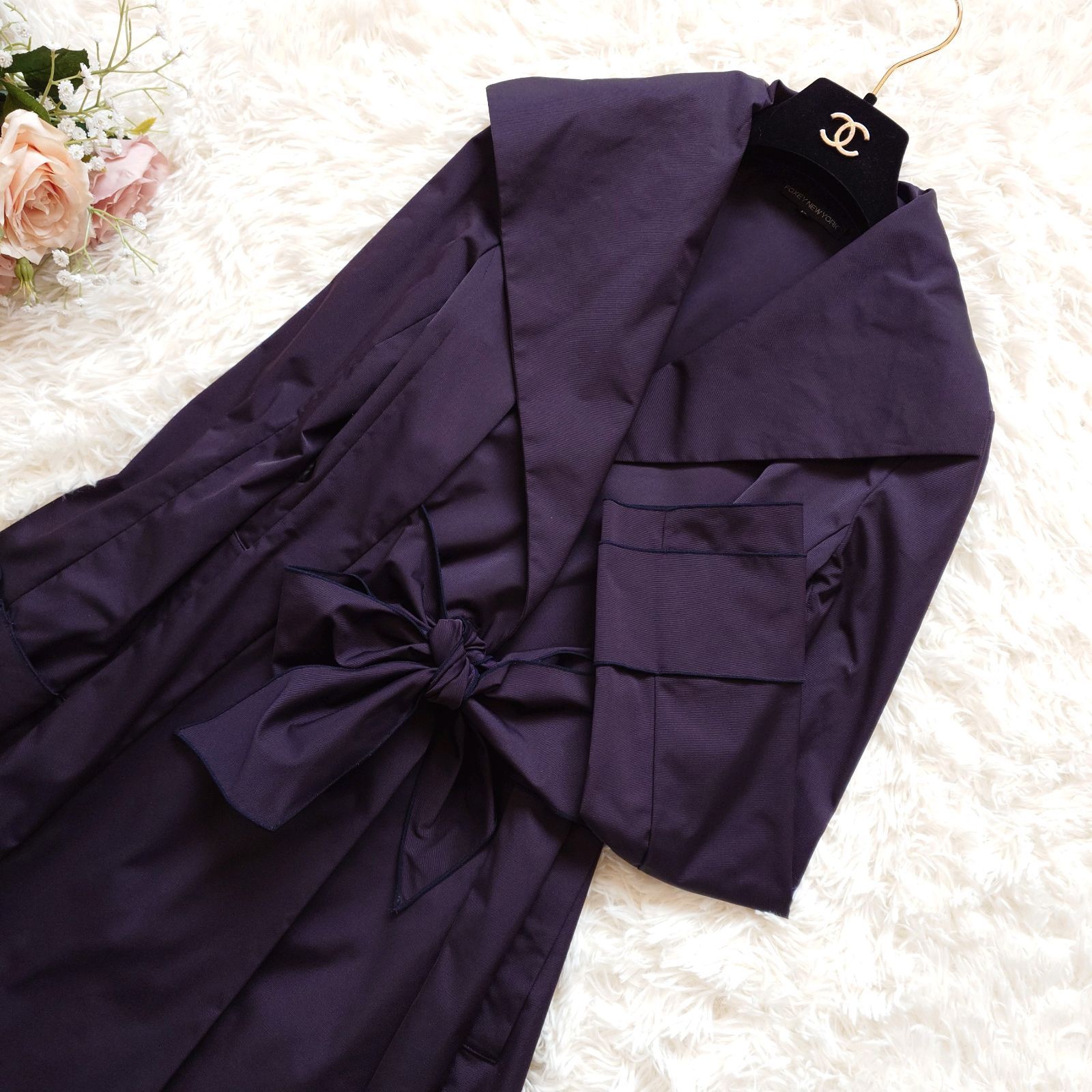 未使用級✨フォクシーニューヨーク　スプリングコート　ベルト付き　フレア　ロング 44156 Coat 