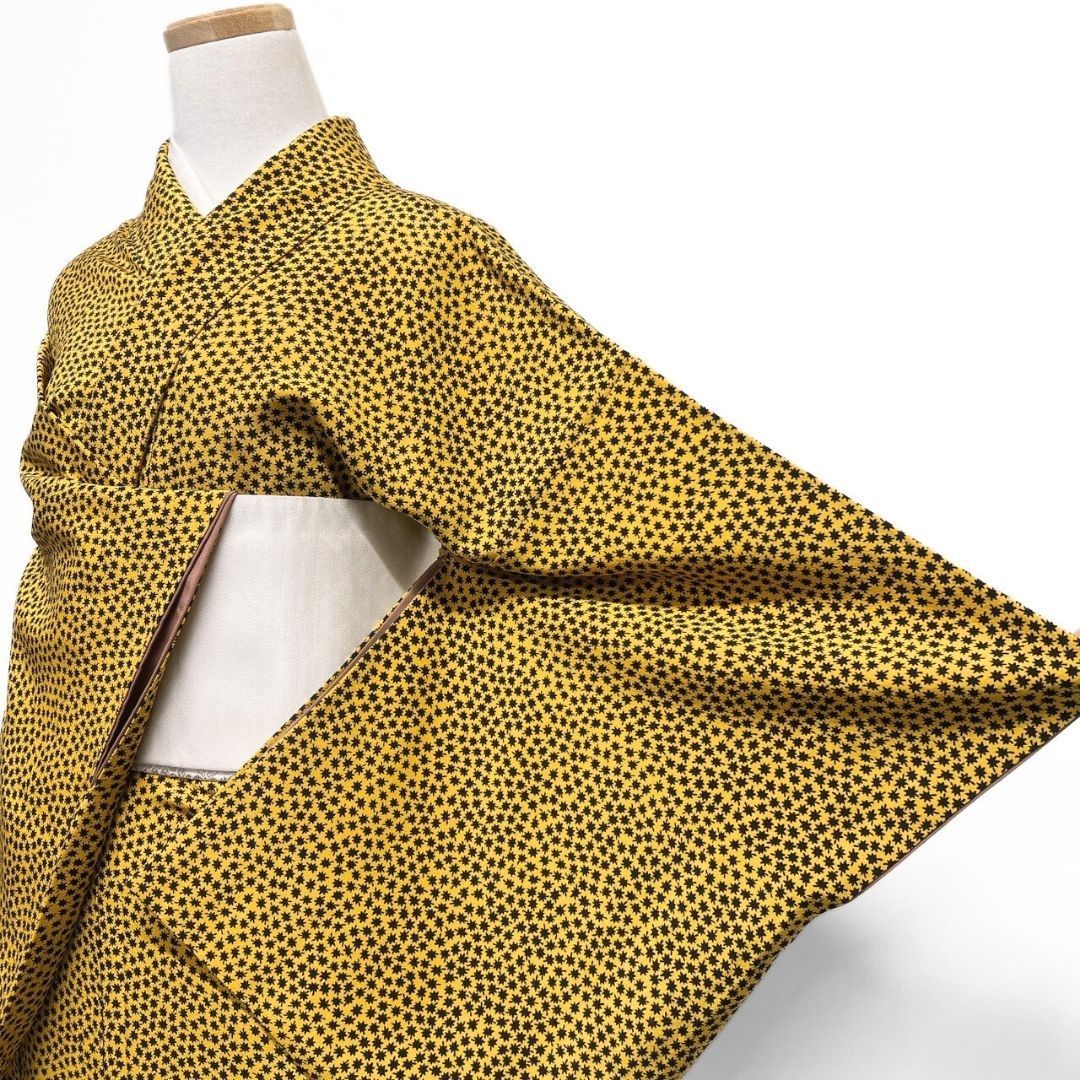 小紋 芥子色 楓 リーフ模様 着物 123 b p ms