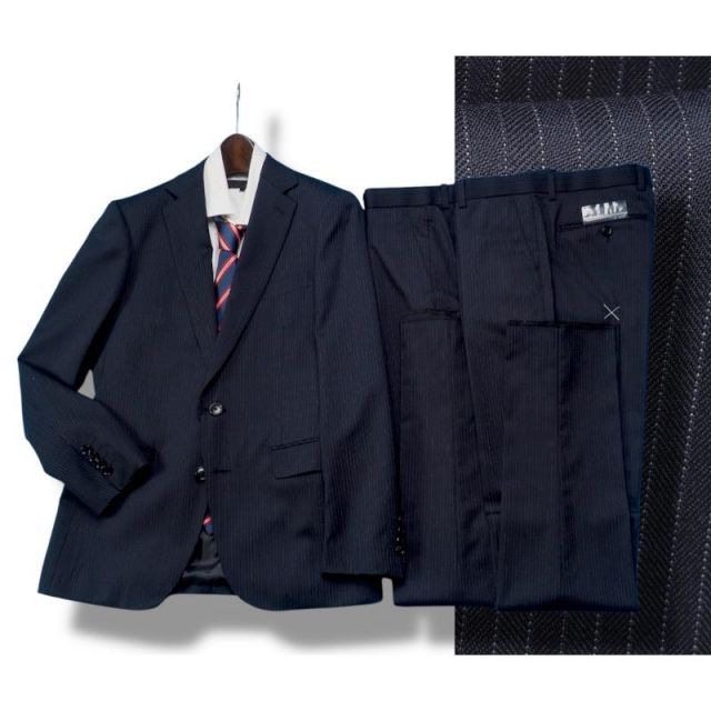 新品 大手百貨店扱い 秋冬総裏 ウール混ギャバジン ストライプ