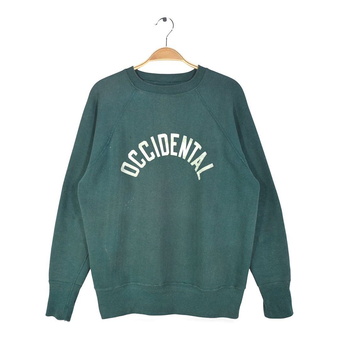 60 s ヴィンテージ スウェット カレッジ アーチロゴ 脇ガゼット ダークグリーン サイズM相当 古着 CF 0998