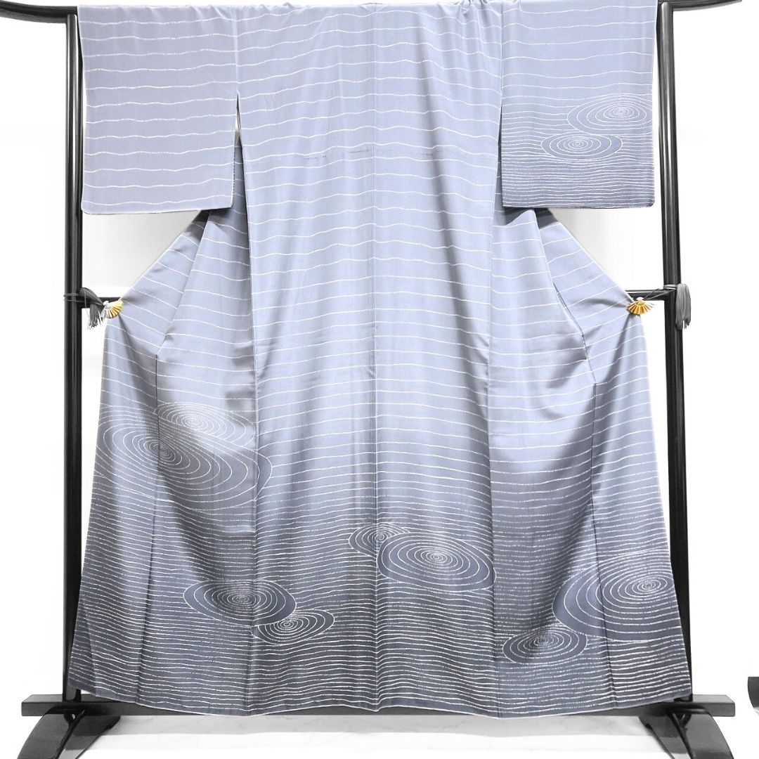 作家もの　白山紬　流線　付け下げ　着物　113a p 付け下げ 白山紬 横縞 水波紋 グラデーション 着物 123b p ms - メルカリ