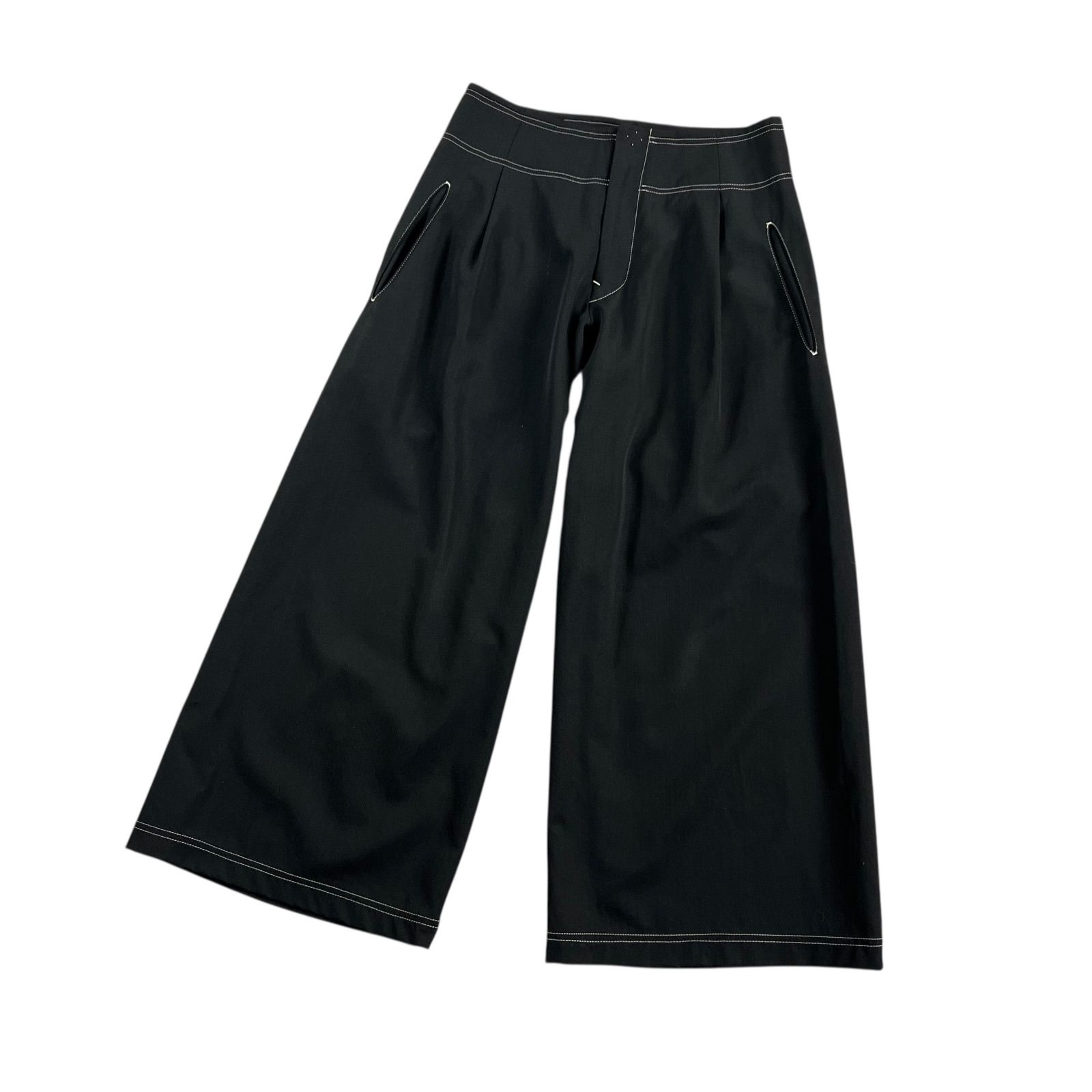 Y s ワイズ ヨウジヤマモト ステッチデザイン ウールワイドスラックス ブラック SIZE 2 M相当