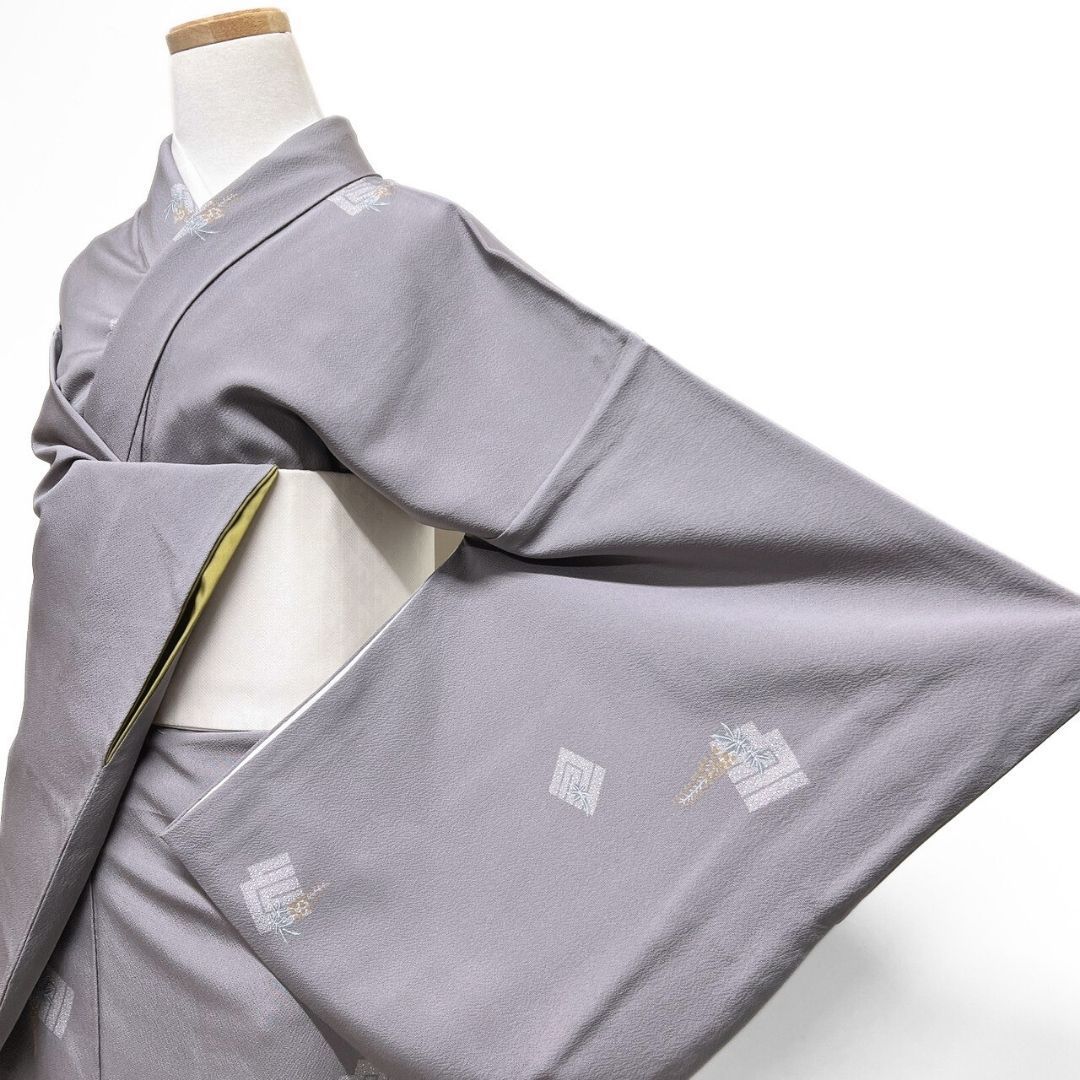 小紋 源氏香 藤の花 ライトグレー 花模様 着物 123 b p ms