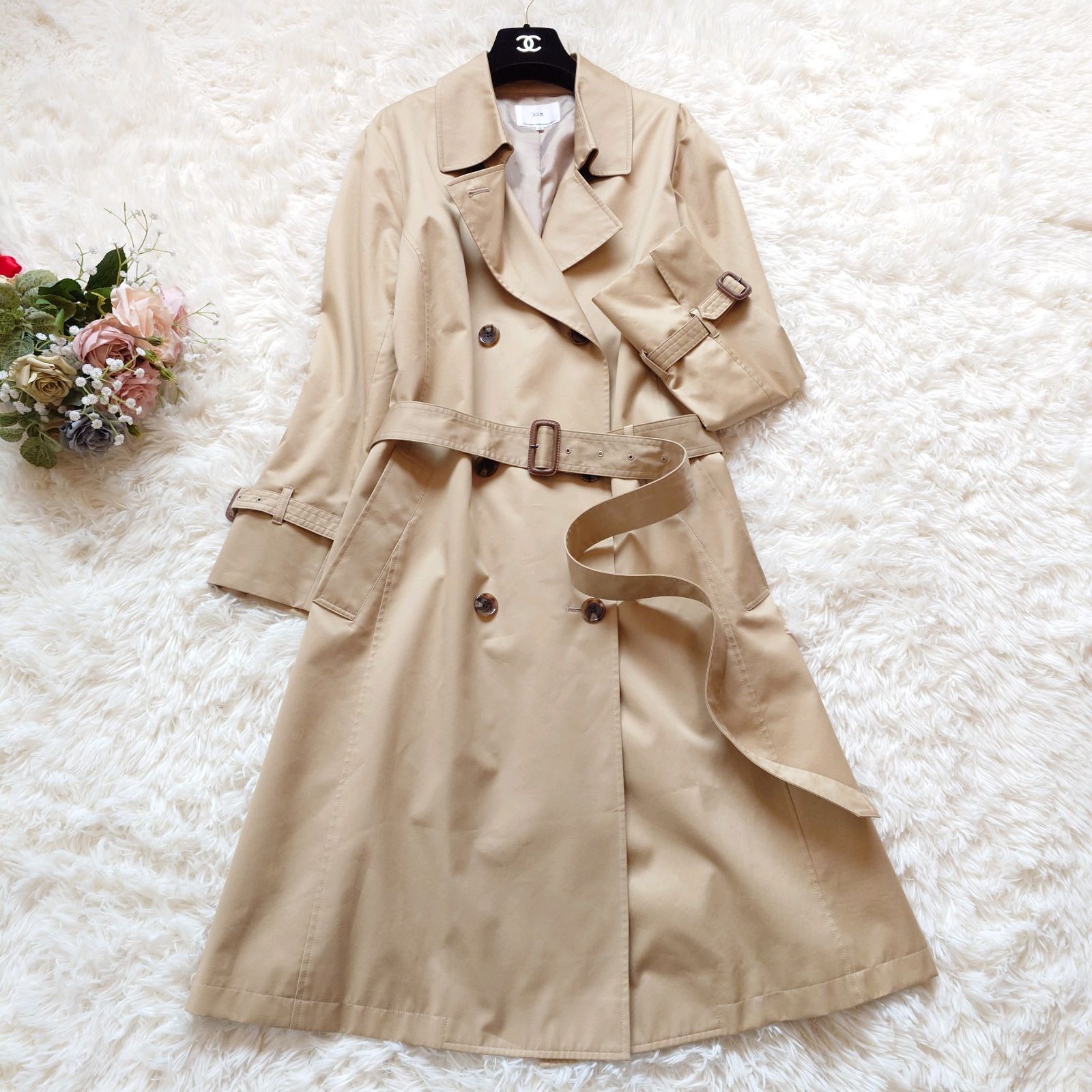 23区 大きいサイズ トレンチコート ベルト付き 美シルエット Aライン