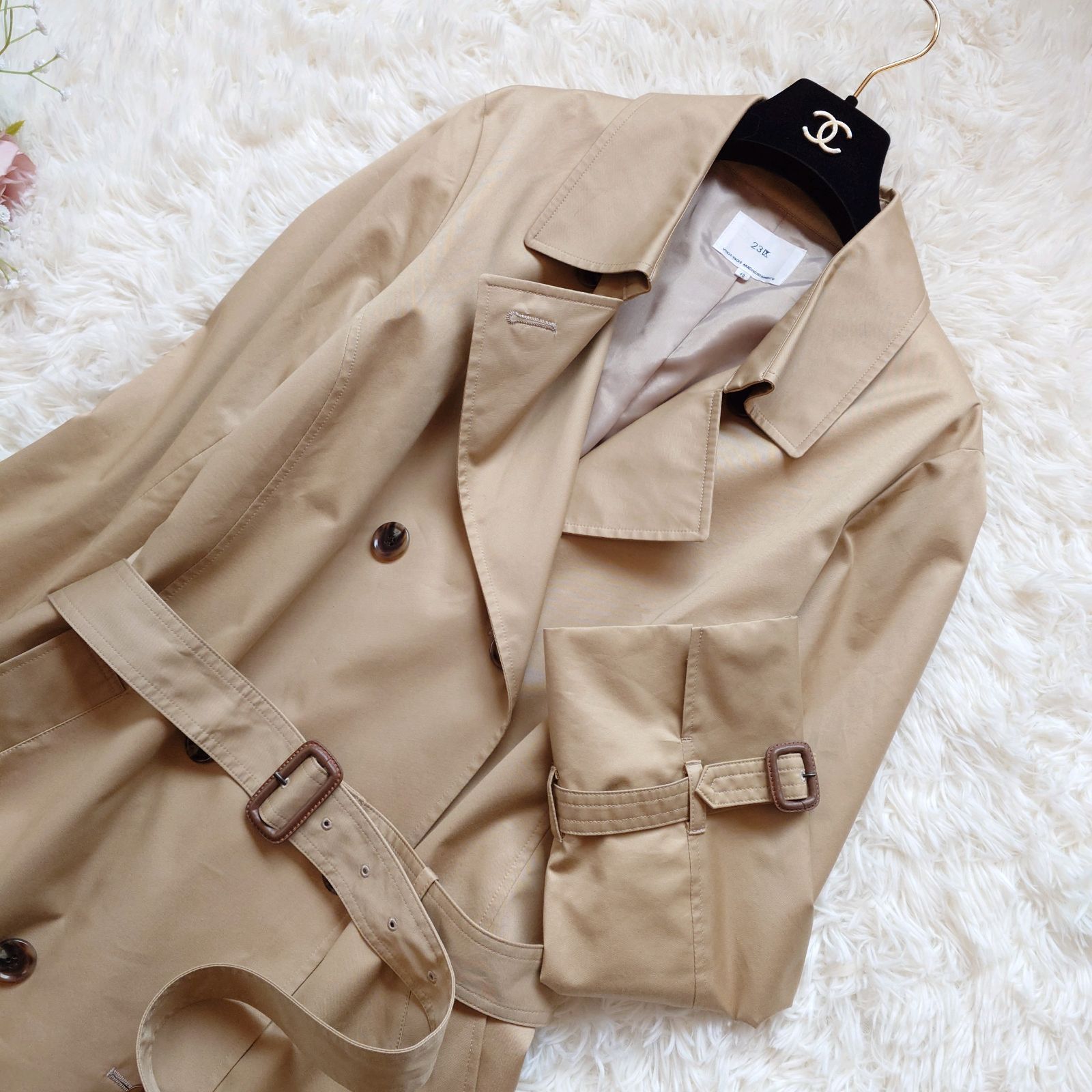 23区 大きいサイズ トレンチコート ベルト付き 美シルエット Aライン