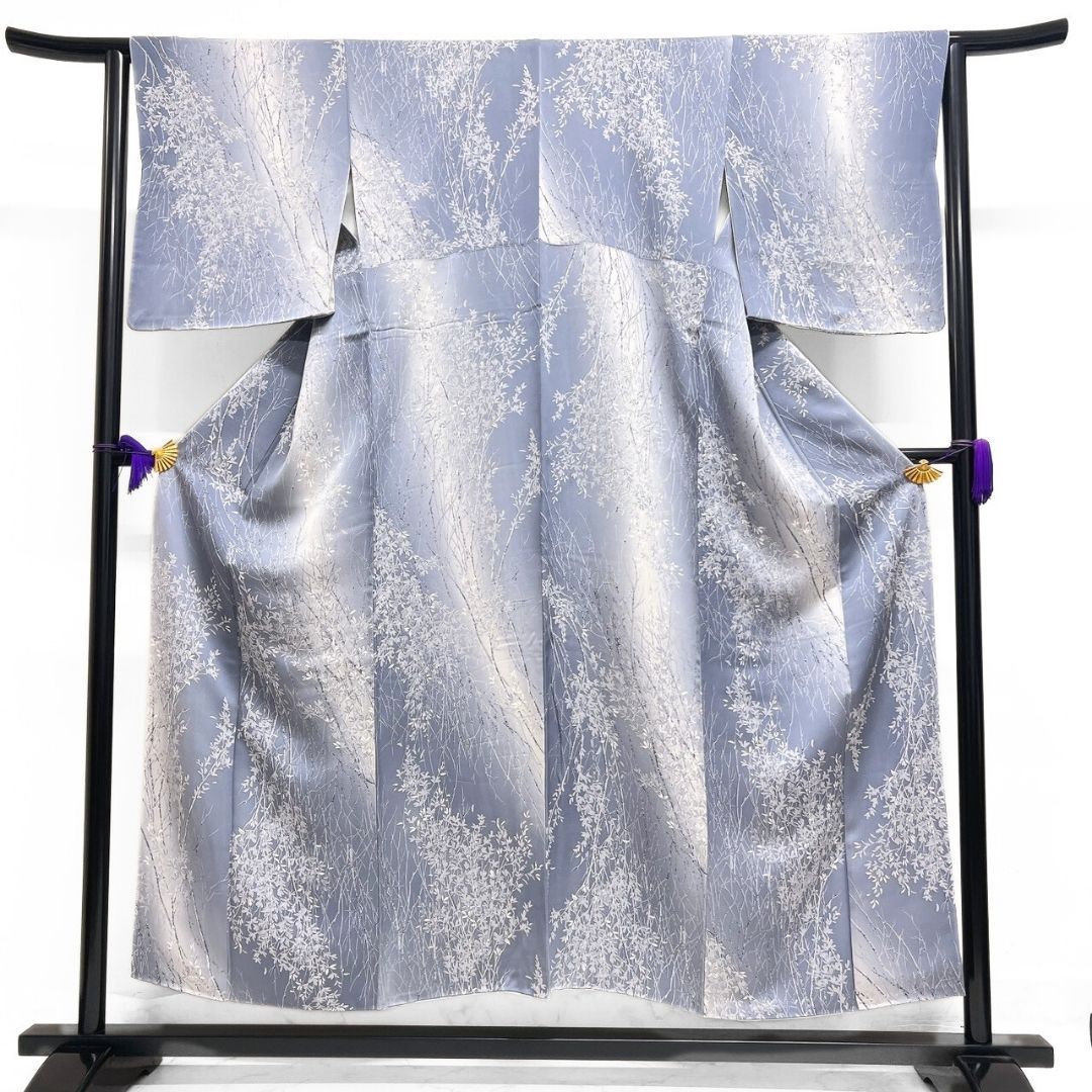 小紋 ぼかし リーフ模様 木々 くすみブルー 着物 123 b p ms