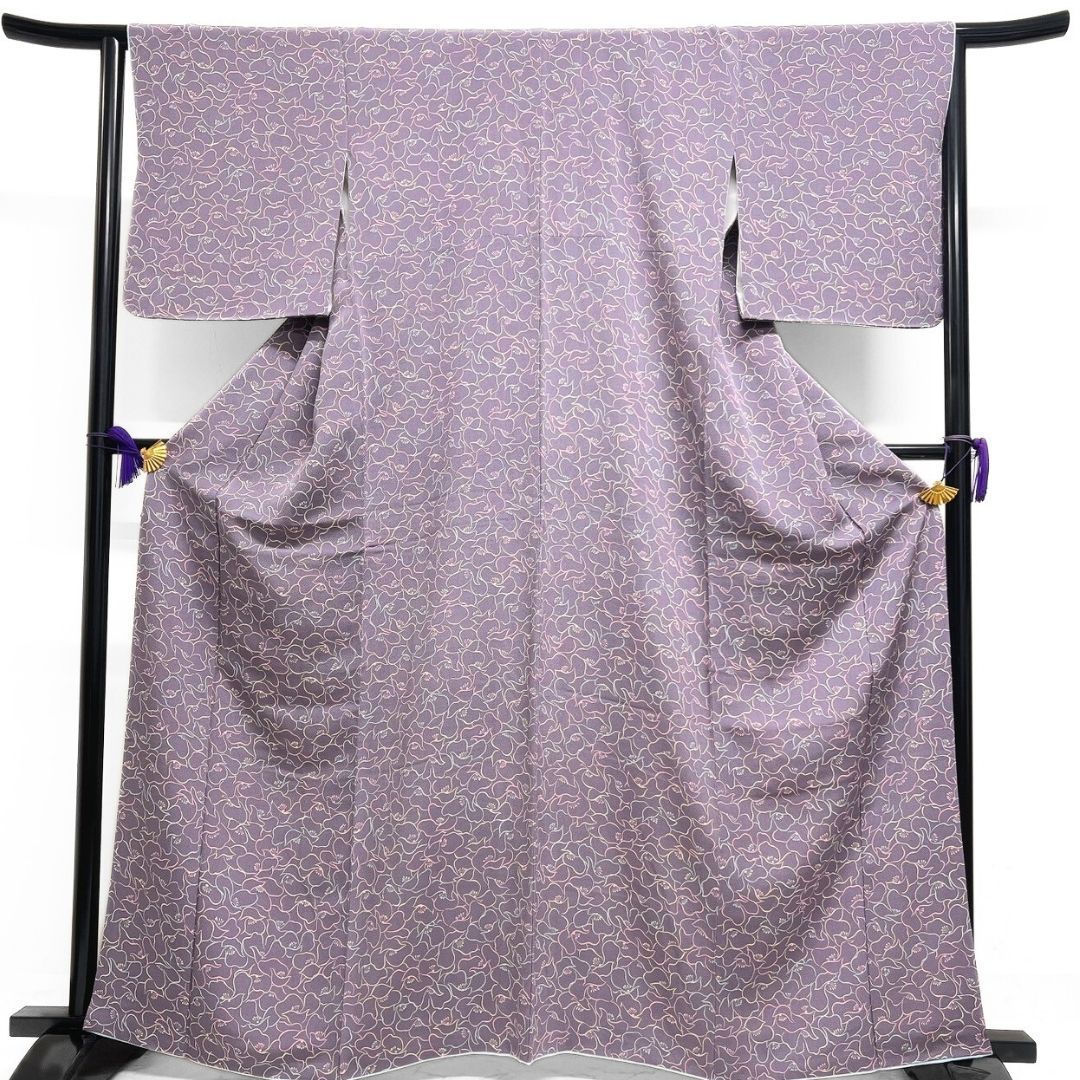 小紋 花模様 桜花 藤色 着物 123 b p ms