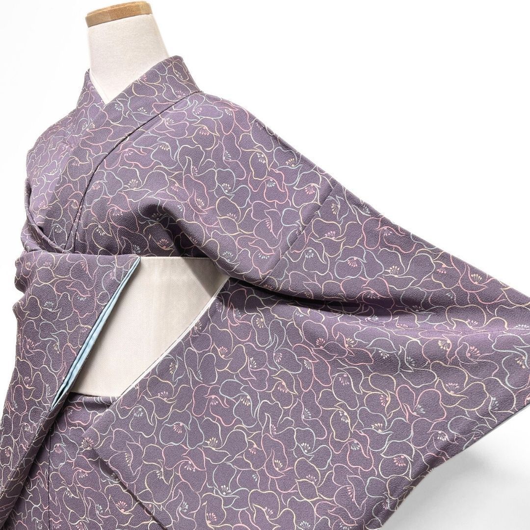 小紋 花模様 桜花 藤色 着物 123 b p ms