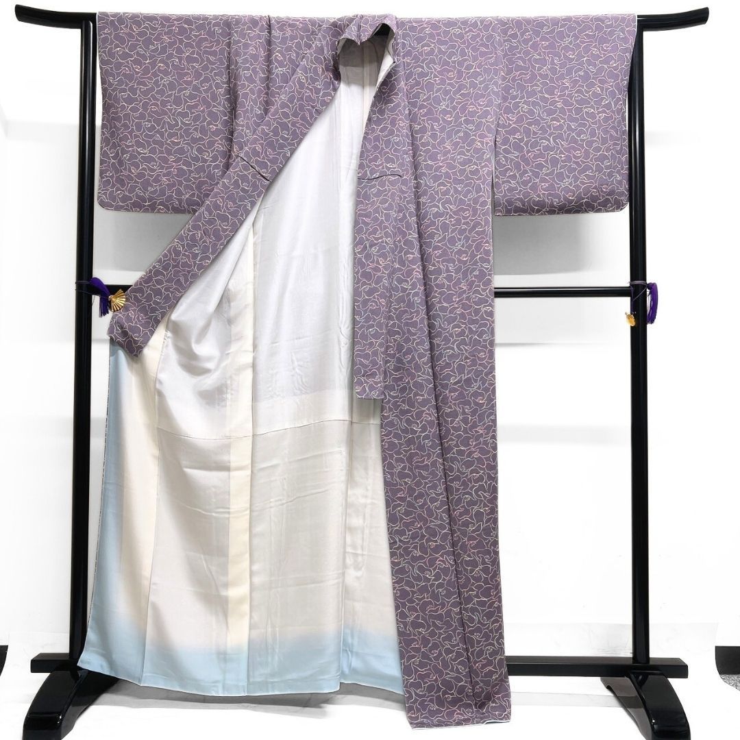  小紋 花模様 桜花 藤色 着物 123 b p ms 小紋 着物