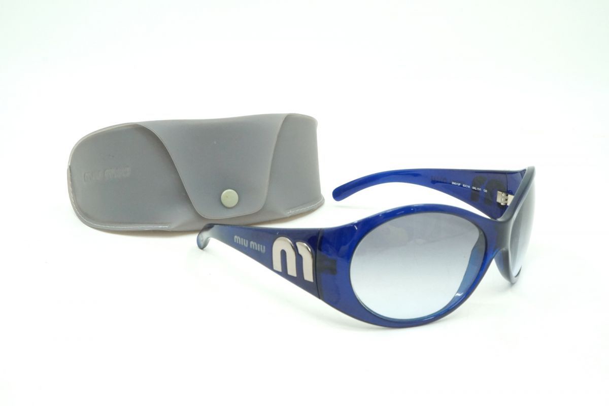 ミュウミュウ サングラス アイウェア SMU 12 F 63口16 120 オーバル ロゴ Unisex 青 ブルー MIUMIU 4793 k