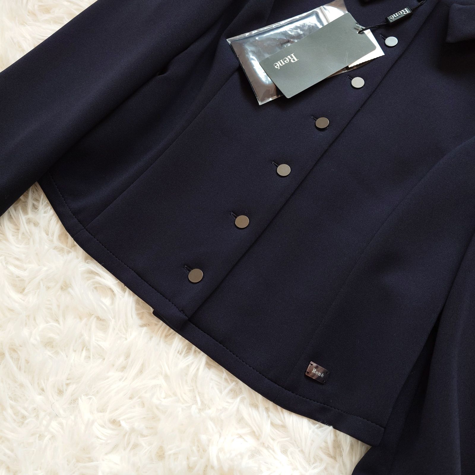 新品 ルネ Rene 丸襟付き ラウンドカラー ノーカラージャケット