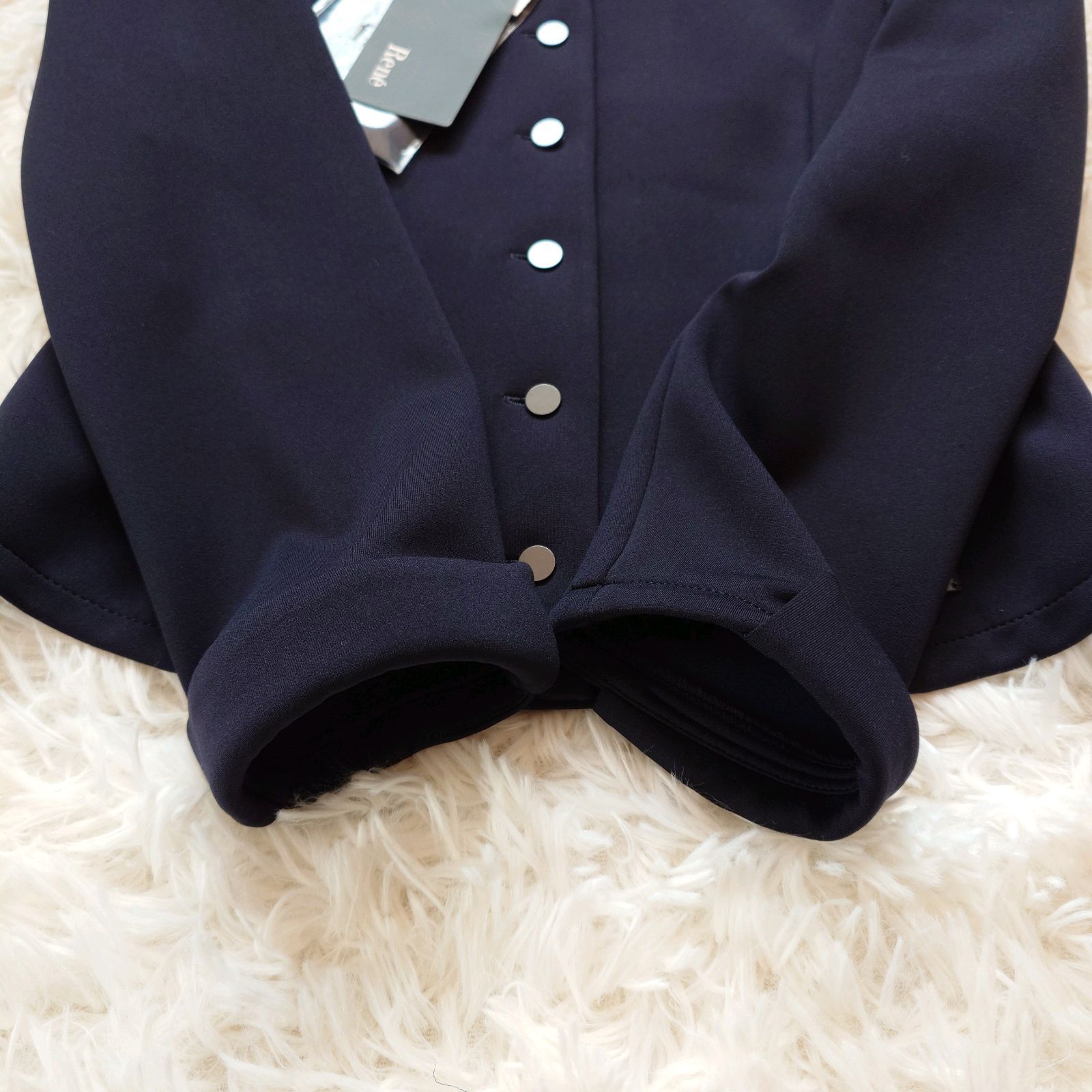 新品 ルネ Rene 丸襟付き ラウンドカラー ノーカラージャケット