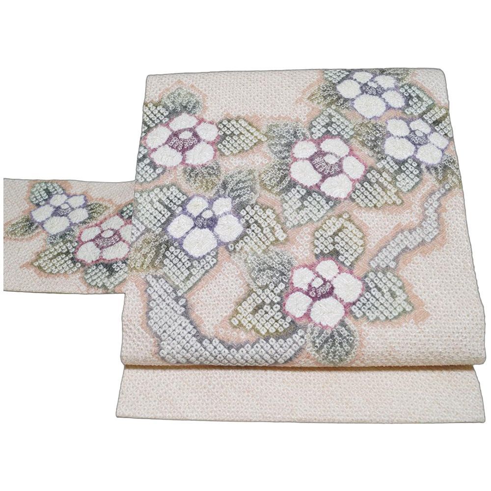 藤娘きぬたや 名古屋帯 総絞り 椿模様 絞り染め きぬたや絞り 【送料