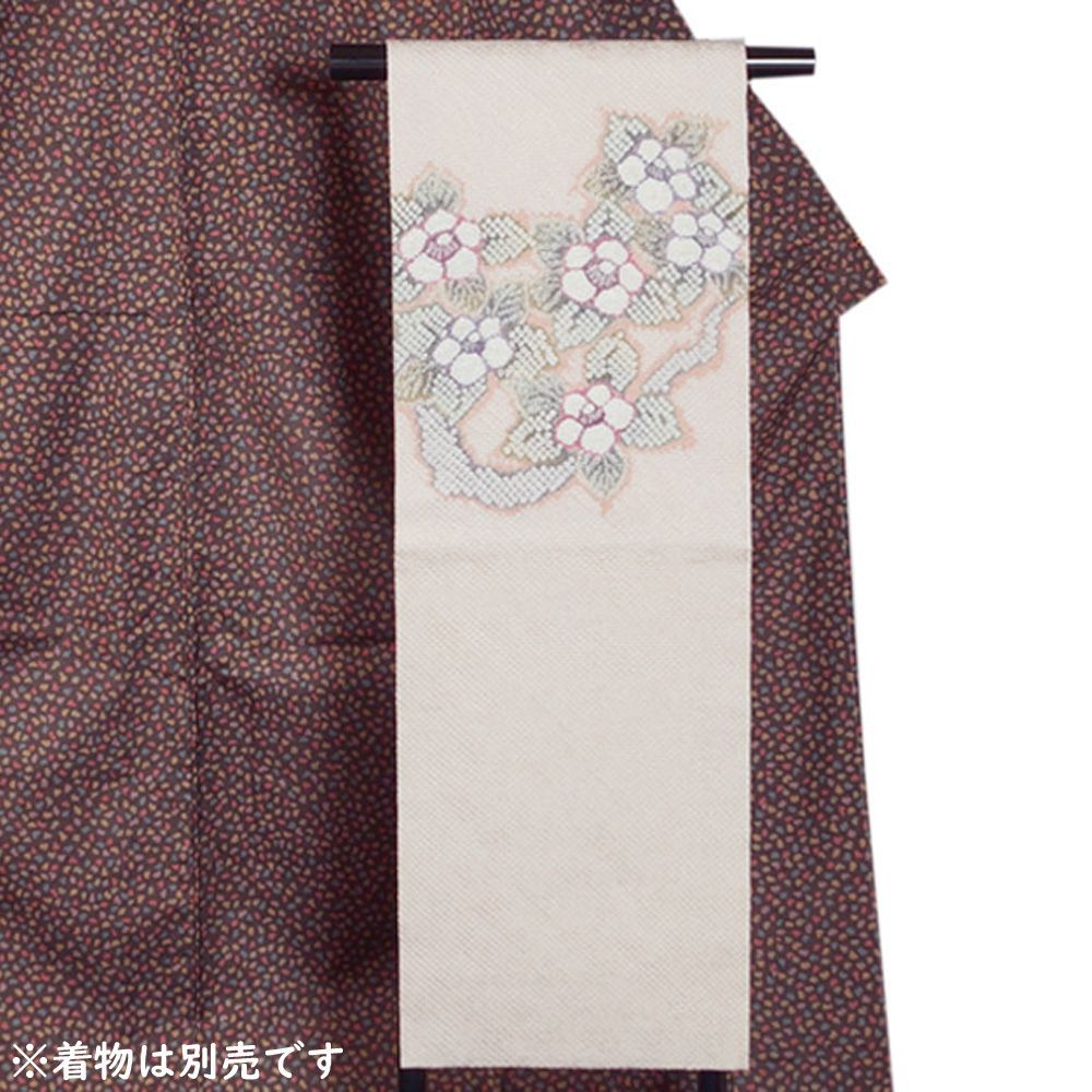 藤娘きぬたや 名古屋帯 総絞り 椿模様 絞り染め きぬたや絞り 【送料