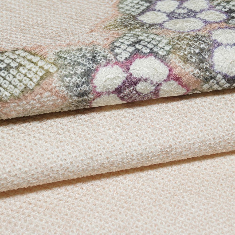 ⑦①⑧藤娘きぬたや 七宝 総絞り 名古屋帯 正絹 藤娘きぬたや 名古屋帯 総絞り 椿模様 絞り染め きぬたや絞り 【送料