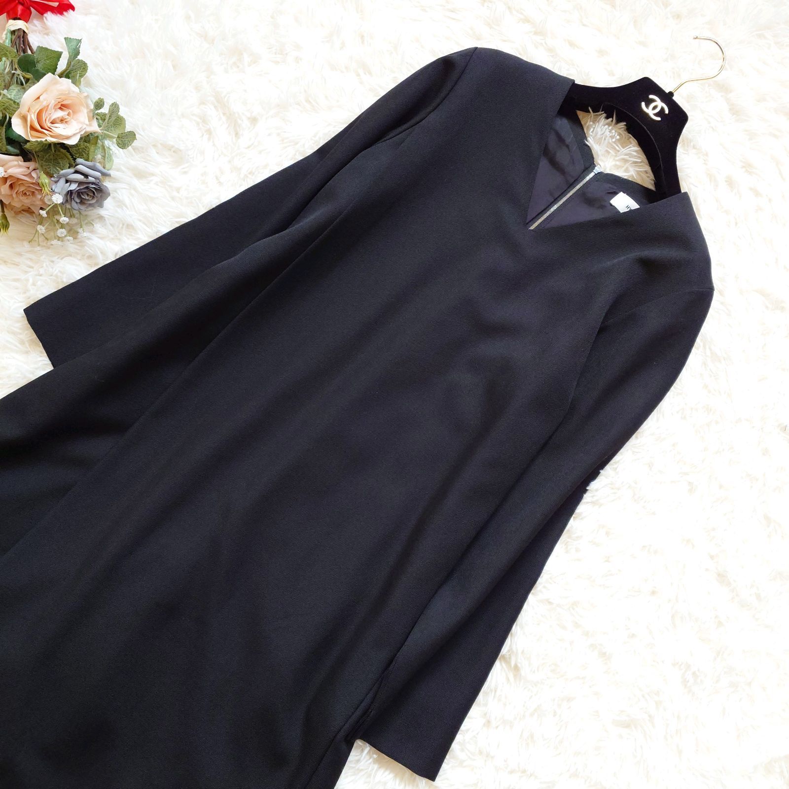 ハイク HYKE オールインワン ジャンプスーツ コンビネゾン ワンピース風 Vネック アシンメトリー 長袖 ワイド ブラック 黒 2 M セレモニー パーティー オケージョン