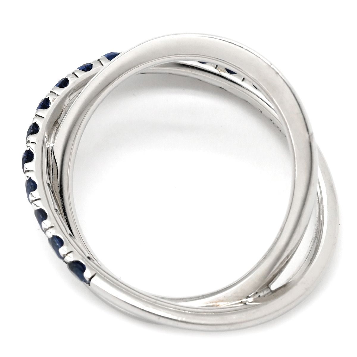 ミキモト リング 指輪 クロスオーバーリング ホワイトゴールド×ブルー Au 750 18 K ブルーサファイア X字型 16号