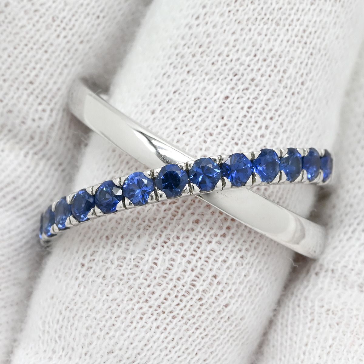  ミキモト リング 指輪 クロスオーバーリング ホワイトゴールド×ブルー Au 750 18 K ブルーサファイア X字型 16号 その他 アクセサリー