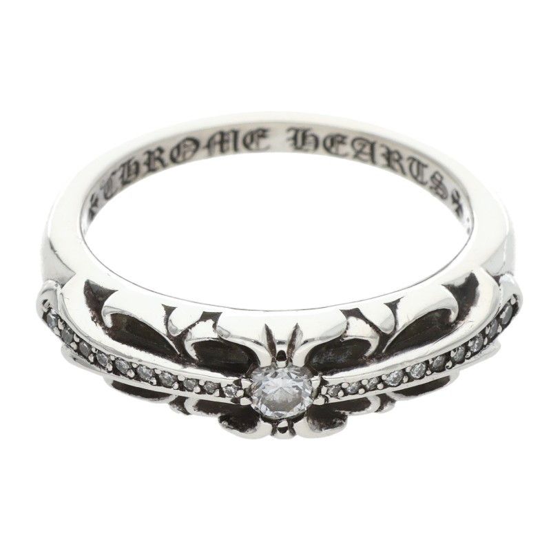 クロムハーツ BABY CLSC P D ベイビークラシックフローラルクロス PAVEダイヤ シルバーリング メンズ 14 5号