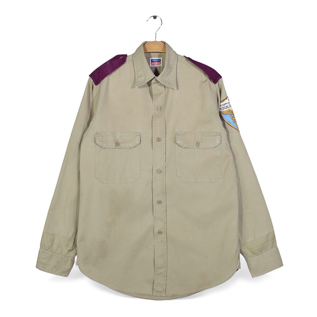 50 s ペニーズ ビッグマック 米軍医療救助隊 ヴィンテージ ワークシャツ ワッペン エポレット マチ付 サイズL相当 古着 CA 1506